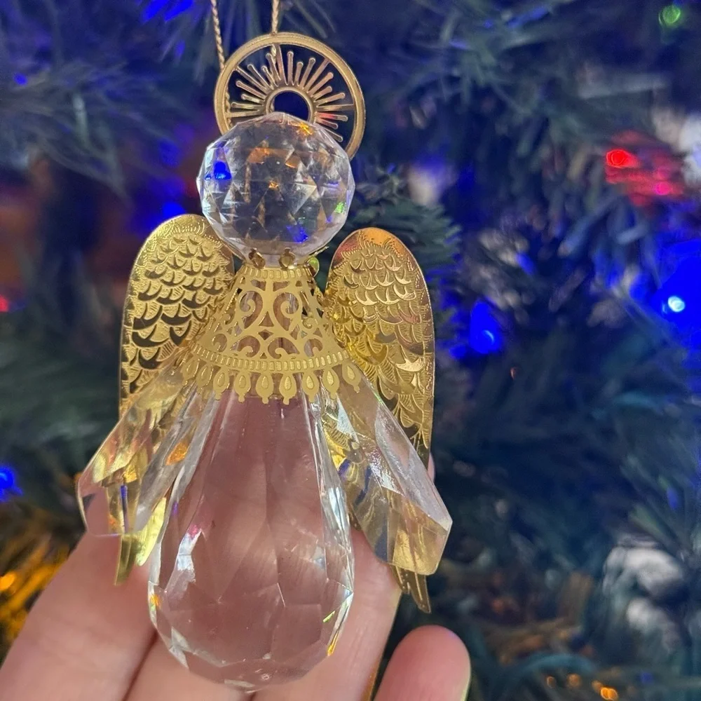 Vintage 1985 Elegant Gold and Crystal Angel Ornament
